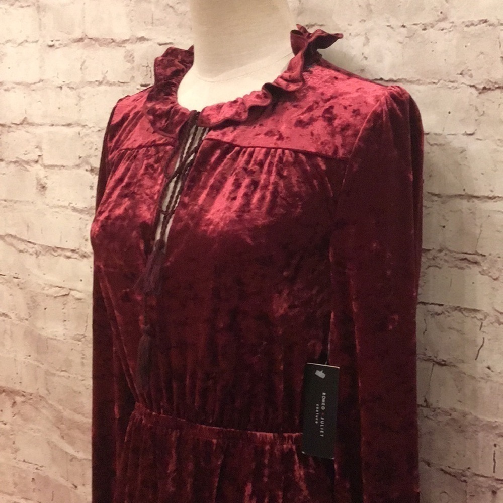 Romeo Juliet Velvet Boho Dress Burgundy NEW Small - Picture 3 of 4